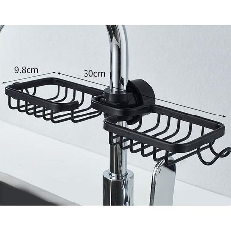 GROOFOO Support Pour Éponge De Robinet De Cuisine Organisateur Pour Évier Au-dessus Du Robinet Support De Vidange De Robinet Suspendu Pour L'organisation De L'évier (Noir-Double) (1/4)