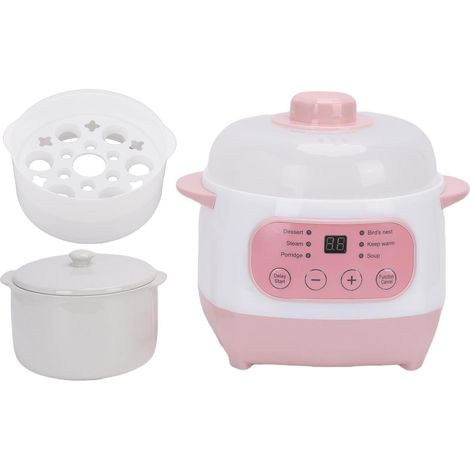Marmite électrique avec panier à vapeur 200 W 1 L en céramique avec protection contre les brûlures sèches, mini cuiseur à soupe pour bouillie, cuisine, prise UE 220 V (1/5)