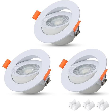 LED Spot Encastrable, 3 Pièces 7W Encastré Lampe Plafonnier Plat Rond, Lampe Plafond Orientable 40°, 650LM, 6500K Blanc Froid, Pas Dimmable, AC 220-240V, Spot de Plafond Angle 120°