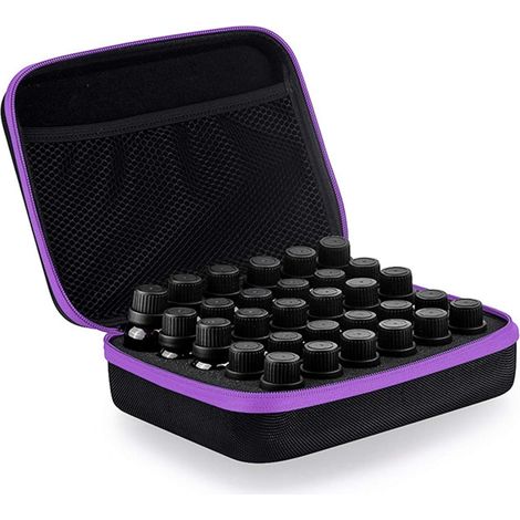 Boite De Transport Pour Huiles Essentielles - Coque Rigide EVA - Capacite 30 Flacons (5 ml 10 ml 15 ml) - Violet (1/4)