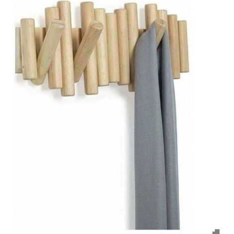 Porte-Manteau Mural - 5 Crochets Rabattables - Bois De Pin Naturel - 37,1 X 16,5 X 4,4 Cm (1/4)