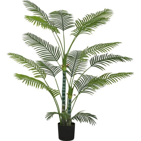 Palmera artificial de 175 cm con 16 hojas de plástico y maceta, verde (1/5)