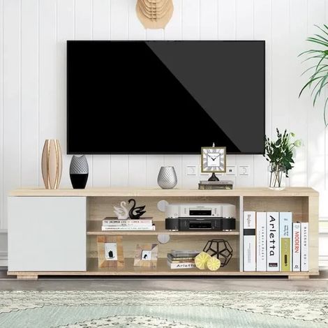 Meuble TV COSTWAY, console multimédia pour téléviseurs jusqu'à 55 pouces avec gestion des câbles, style moderne (1/4)