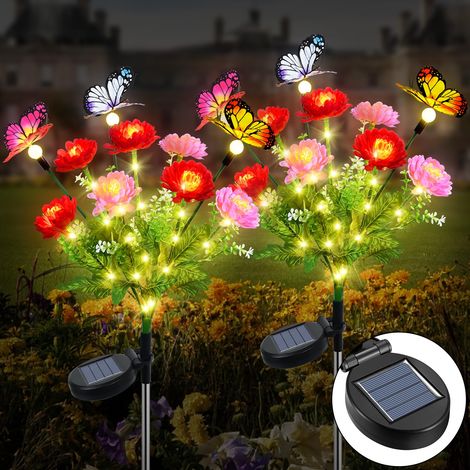 Lampe Solaire Fleurs Exterieure Jardin 2 Pièces Lumière Solaire Fleur Papillon LED Lumiere Solaire IP65 (1/5)