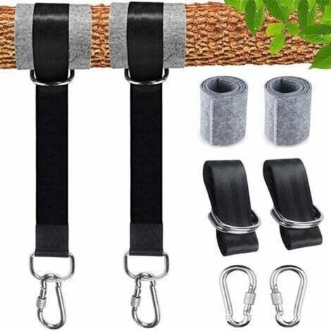 Aiperq Hamac sangles, 2 Set Sangle Balancoire Suspendu 2x150CM Ultra Résistant avec D-Ring et Coussin Plus épais, Deux Crochets Mousquetons Charge Max 500KG pour Hamac et Balancoire de Jardin