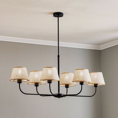 [NEUWERTIG] B-Ware Euluna Kronleuchter Chicago E27 Deko Deckenlampe Leinenschirme Sechsflammig
