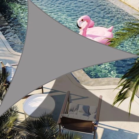 (Gris, 3x3x3m) Voile d'ombrage triangulaire portable, facile à installer, adaptée aux piscines et aux terrasses. (1/4)