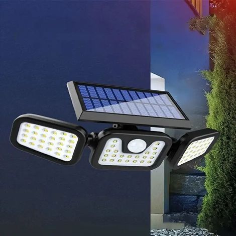 Lampes solaires d'extérieur, détecteur de mouvement solaire LED sans fil 800 lm pour l'extérieur 3 têtes réglables, éclairage grand angle 270, étanche IP65, projecteur LED de sécurité (1/4)