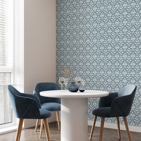 Papier peint intissé pré-encollé - SCANDINAVE BAROQUE FLORAL BLEU GRIS - 1 rouleau de 300x60cm (1/5)