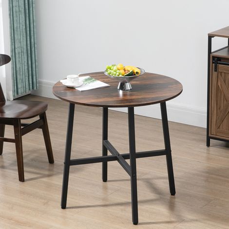 Table redonda de comedor de madera contrachapada marrón y metal Ø80x76 cm para 4 personas (1/5)