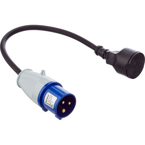 Perel Cavo adattatore, H07RN-F 3G1.5, 0,4 m, 16 A/230 V, 3680 W, CEE a tipo E, per uso interno ed esterno, gomma, blu