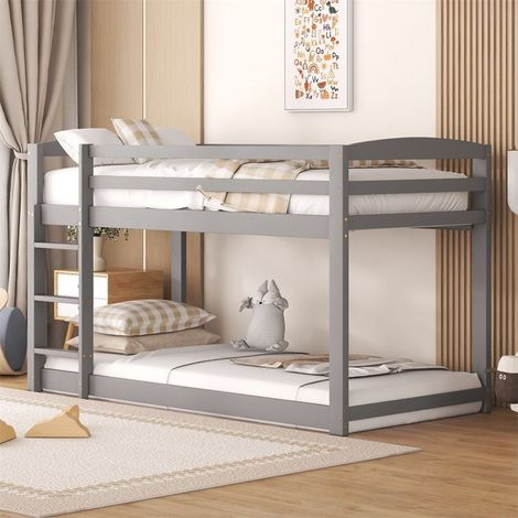 Lit superposé - SINGULARITY - Cadre pin massif - 90 x 200 cm - Sommier inclus - Gris (1/5)