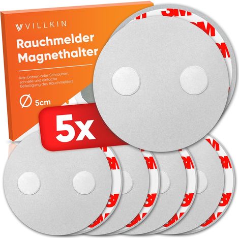 Lot de 5 Supports magnétiques pour détecteur de fumée - Diamètre 5 cm - Support magnétique pour détecteurs d'incendie et de fumée - sans perçage - pour Toutes Les Surfaces - Installation (1/5)