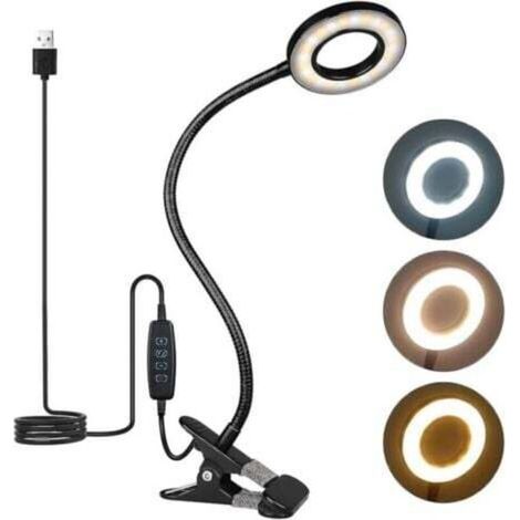 Rechargeable LED Desk Lamp, 360° USB Clip Lamp, 3 Brightness Levels for Reading and Work