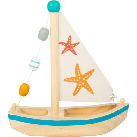 Giocattolo Acquatico Barca a Vela Stella Marina in Legno, Giocattolo da Bagno Acquatico, per Bambini dai 24 Mesi (1/5)