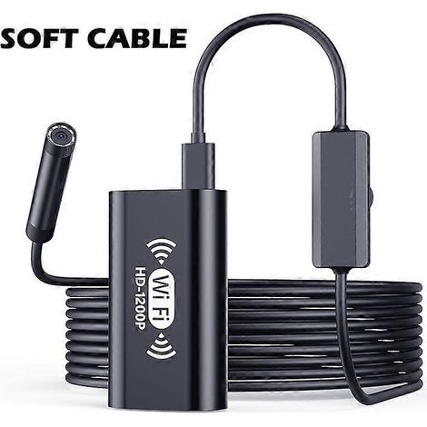Endoscope Wi-Fi HD 2 MP, objectif 8 mm, mini caméra sans fil pour l'inspection de tuyaux et de moteurs, 8 LED réglables, compatible iPhone, Android et PC, câble souple noir de 1 m. (1/5)