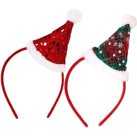 Lot de 2 serre-têtes de Noël adorables, verts et rouges, parfaits pour les fêtes d'enfants.-21X12cm