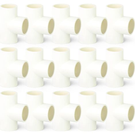 15 pièces 20mm 3 voies en forme de T PVC raccords de connecteur de tuyau blanc, adaptateur de tuyau d'eau de couplage (1/5)