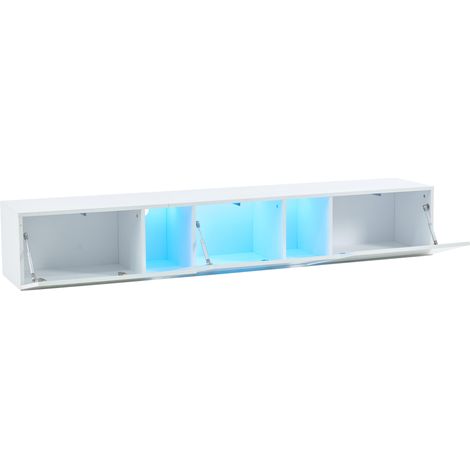 ELVMI TV-Wandschrank mit 3 Türen, LED per USB und 5 Fächern, Hochglanzfront aus Spanplatte, Weiß, 180×35×30 cm (1/5)