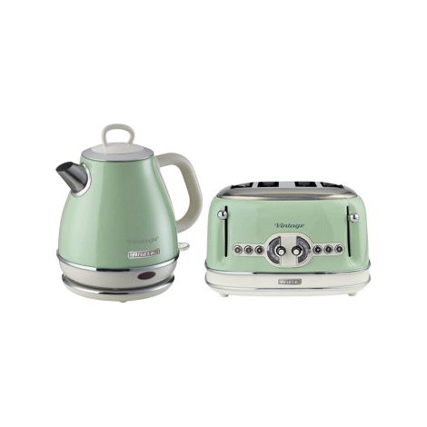 Pack ARIETE Bouilloire Electrique 1L Sans Fil 1630W + Grille-pain 4 Fentes 1600W  Vert Rétro (1/5)