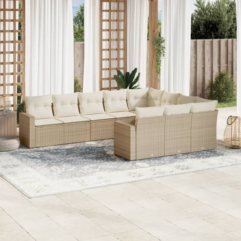 Ensemble Salon Jardin 10 Places Résine Tressée Beige avec Coussins Amovibles - Modulaire, Confortable et Durable pour Terrasse (1/4)