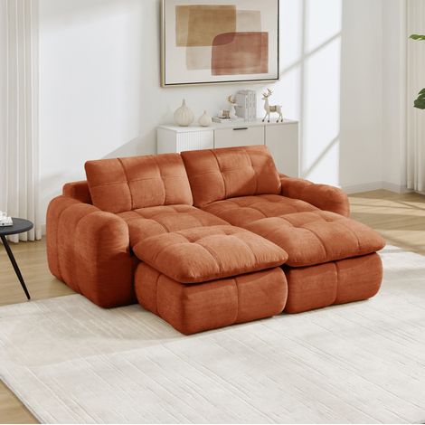 Sofá modular sin estructura de 2 plazas 194 x 160 x 68 cm en chenilla naranja HAVRYA (1/5)