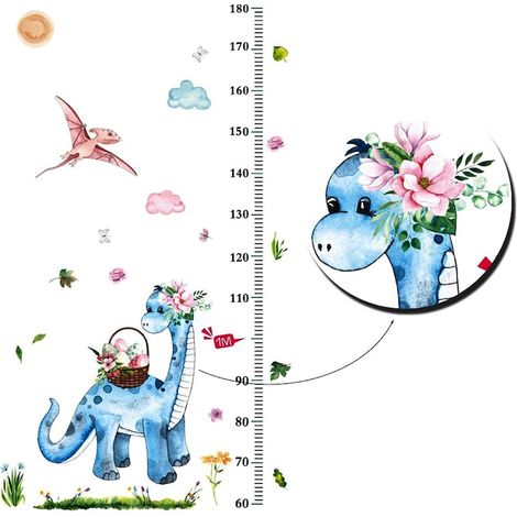 Autocollant CCmax, toise pour enfants, modèle dinosaure, 60-180 cm, pour chambre d'enfant, salon, école ou maternelle, à appliquer sur les meubles, les fenêtres ou les murs. (1/5)