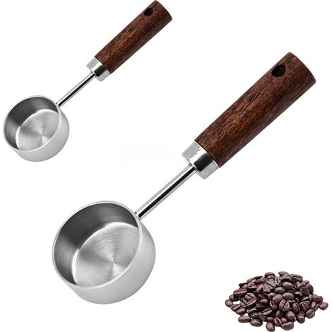 stuks - Maatbekers - Retro koffiemaatlepel - 15ml - houten handvat - Zilver - Multifunctionele maatlepel met houten handvat - Geschikt voor koffie, thee, melkpoeder, enz (1/5)