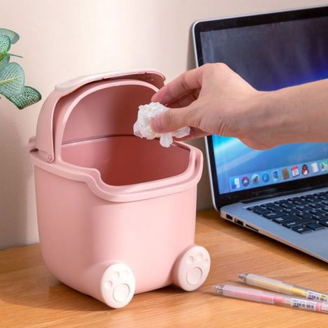 Petite poubelle de bureau mignonne – Design à rabat – Forme de cerf rose (1/5)