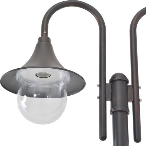 INLIFE Lampadaire de jardin E27 220 cm Aluminium 2 lanternes Bronze (1/4)