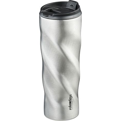 Relaxdays Insulated Mug, 500 ml, for Hot & Cold Drinks, Thermal Travel Flask, Coffee Cup, Stainless Steel, Silver/Black