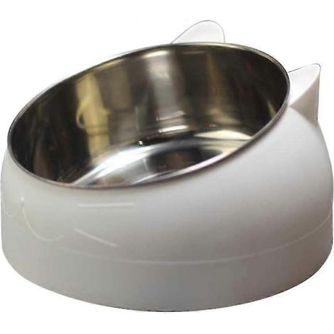 Gamelle pour chat 800 ml en acier inoxydable, base antidérapante, tapis anti-débordement en caoutchouc, grande gamelle pour chien, blanche - FFY (1/4)