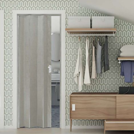 Porta a Soffietto Maya in PVC e Serratura in ABS - Grigio - 83x214 cm