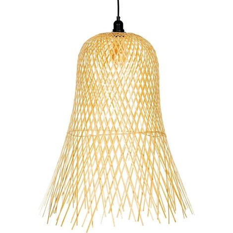 Suspension en bambou tressé style naturel pour salon ou salle à manger - Bambou naturel clair (1/2)