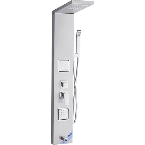 Colonne de douche avec pommeau de douche effet pluie et cascade, colonne de douche de 135 cm en acier inoxydable brossé, robinet à 5 fonctions, système de massage mural effet pluie avec 2 jets corpore (1/5)