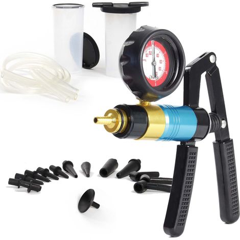 XPOtool Kit de pompe à vide et à pression - 370 x 270 x 70 mm / Surpression 0-4 bar, vide 0-−2 bar - avec Manomètre 63,5 mm - Purgeur de freins manuel Testeur pour surpression et vide