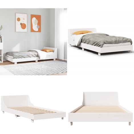 Massivholzbett ohne Matratze Weiß 100x200 cm Kiefernholz - Holzbettrahmen - Kiefernholzbett - Doppelbett - Weißes Bett - Bettkopfstütze - Home & Living (1/5)