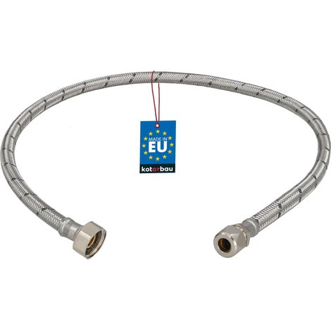 KOTARBAU® Flexible Robinet 1/2" x 3/8" - Tuyau Robinet Cuisine 80 cm - Écrou Tournant x Raccord à Sertir - Rallonge Robinet Cuisine Flexible - Tuyau Flexible Plomberie - Acier Inoxydable - Argent (1/4)