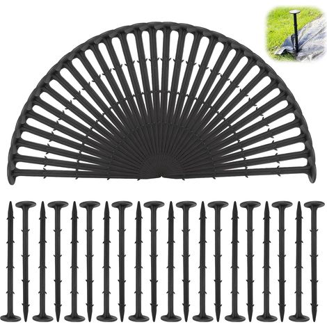 Lot de 50 Piquets de Jardin en Plastique Noir, 20cm, pour Fixation de Tissu Anti-Mauvaises Herbes et Gazon Artificiel, Installation sans Effort (1/5)