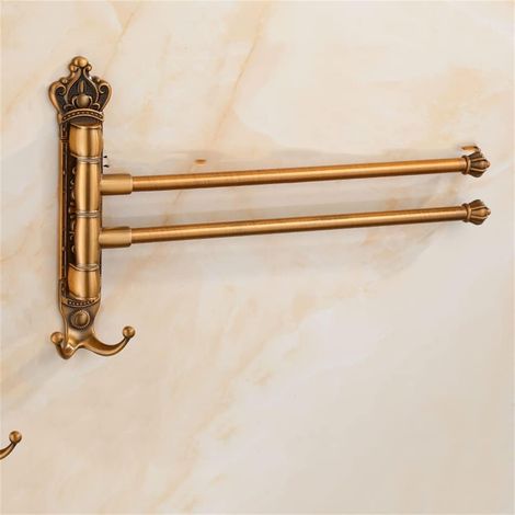 Swivel Towel Bar with Hooks Wall Mounted Antique Aluminum