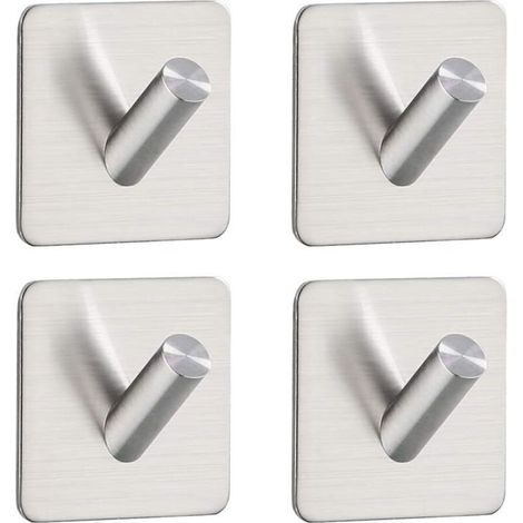 Ganci adesivi da parete senza foratura – Set da 4 in acciaio inox 304 spazzolato per asciugamani e strofinacci