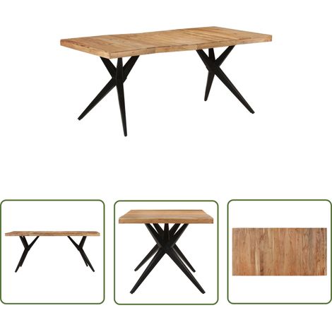 The Living Store Esstisch Schwarz 180x90x77 cm Massivholz Akazie - Industrieller Esstisch - Holz Esstisch - Esstisch Massiv - Akazienholzmöbel - Eßtisch Schwarz (1/5)