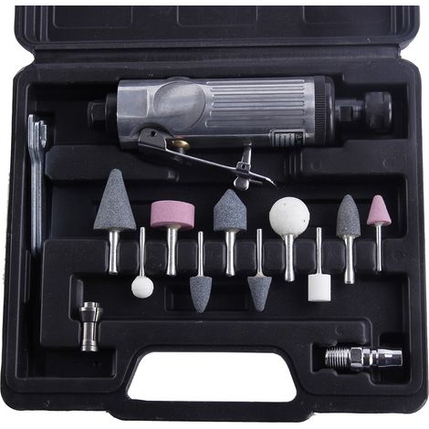 15-teiliger pneumatischer Winkelschleifer, Rotationsschleifsatz, 1/4 Zoll 1/8 Zoll Druckluft-Stabschleifer, Polier- und Gravierwerkzeug mit Schleifköpfen und Schraubenschlüsselzubehör