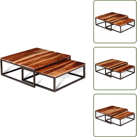 Tavoli in metallo - vidaXL Set Tavolini ad Incastro 2 pz in Legno Massello di Acacia - Tavoli retrò