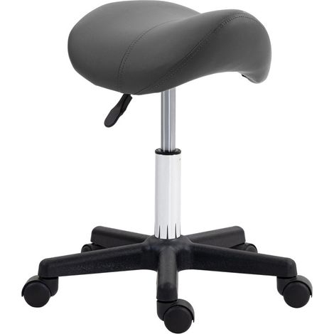 Tabouret roulant selle ergonomique réglable en hauteur, pivotant à 360°, cuir régénéré gris, base stable à roulettes, pour salon et cabinet  CHICFURN (1/5)