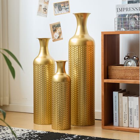 3er-Set goldene Metall-Bodenvase, Reliefmuster, 50,01/66/83,01 cm OKMYHOME (1/5)