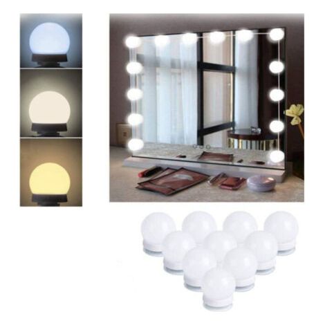 Ensemble d'éclairage pour miroir de maquillage, comprenant 10 ampoules, une interface USB, un interrupteur et un cordon d'alimentation, 3 couleurs. (1/5)