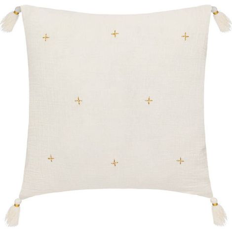 Coussin Déco à Pompons "Millo" 40x40cm Ivoire (1/2)