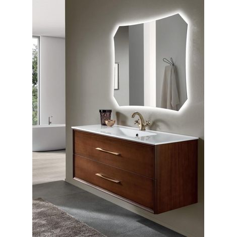 Mobile da bagno sospeso moderno base 120 CLASSIC con 2 cassetti e lavabo, NOCE CHIARO (1/5)