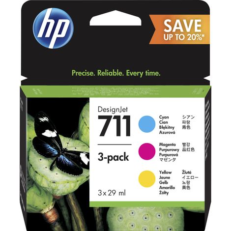 Kit de 3 cartouches d'encre HP 711 CMJ pour imprimantes HP DesignJet T120 et T520